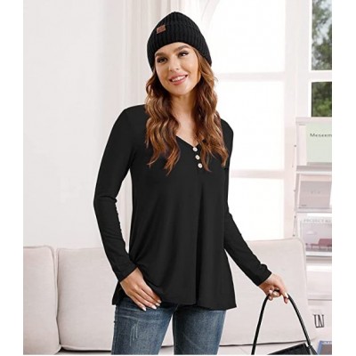 01 Black Womens Summer Short Sleeve Tunic Tops Loose Fit Casual T-Shirt Button Up Blouses