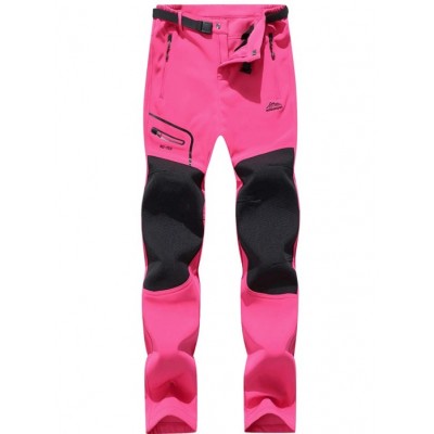 Pink Women's Outdoor Waterproof Windproof Fleece Slim Cargo Snow Ski Hiking Pants