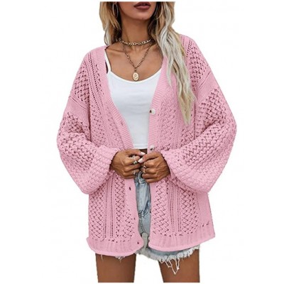 Womens V Neck Cardigan Sweater Loose Open Front Knit Coat Button Up Casual Cardigan Outwear