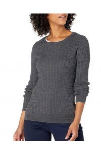 Charcoal Heather Women's Lightweight Long-Sleeve Cable Crewneck Sweater